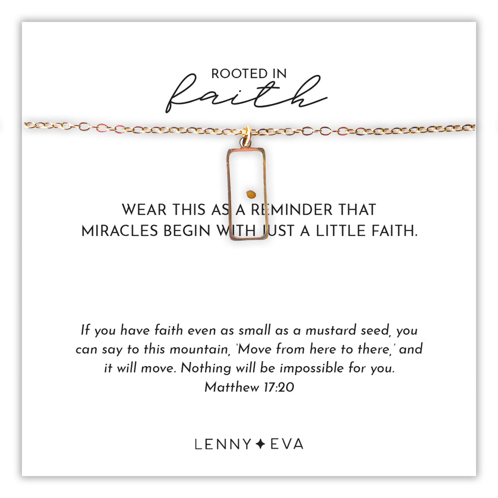Faith Over Fear Mustard Seed Necklace-Rectangle, Matthew 17:20