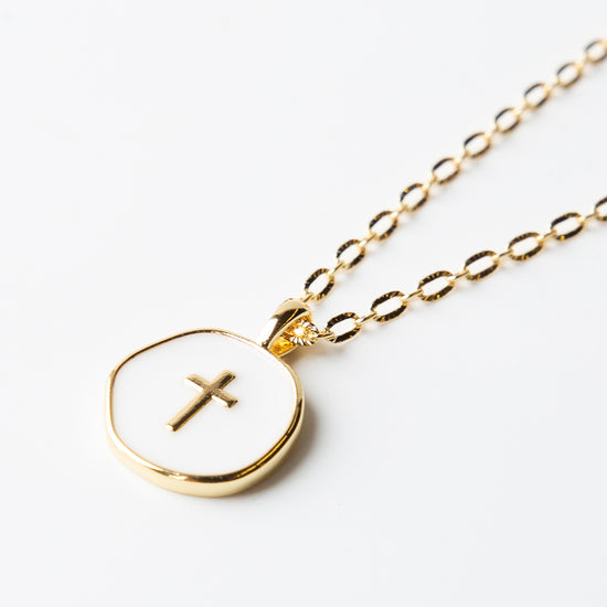 Faith Over Fear Necklace-White Cross