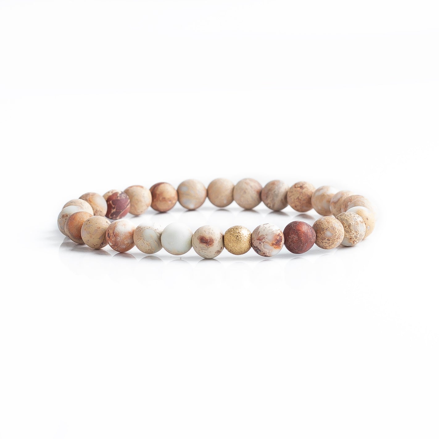 KELITCH Handmade Silver-Plated Copper Bead Bracelet With Picture Jasper Stone - Adjustable Leather Wrap