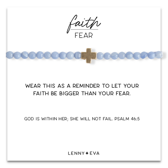 Faith Over Fear Cross Bracelet-Blue Agate