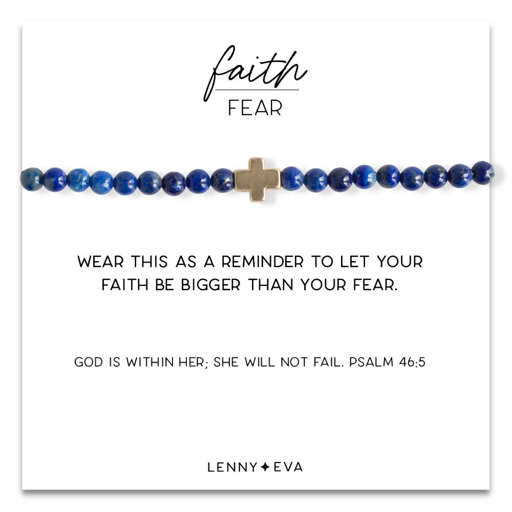 Faith Over Fear Cross Bracelet-Lapis Lazuli