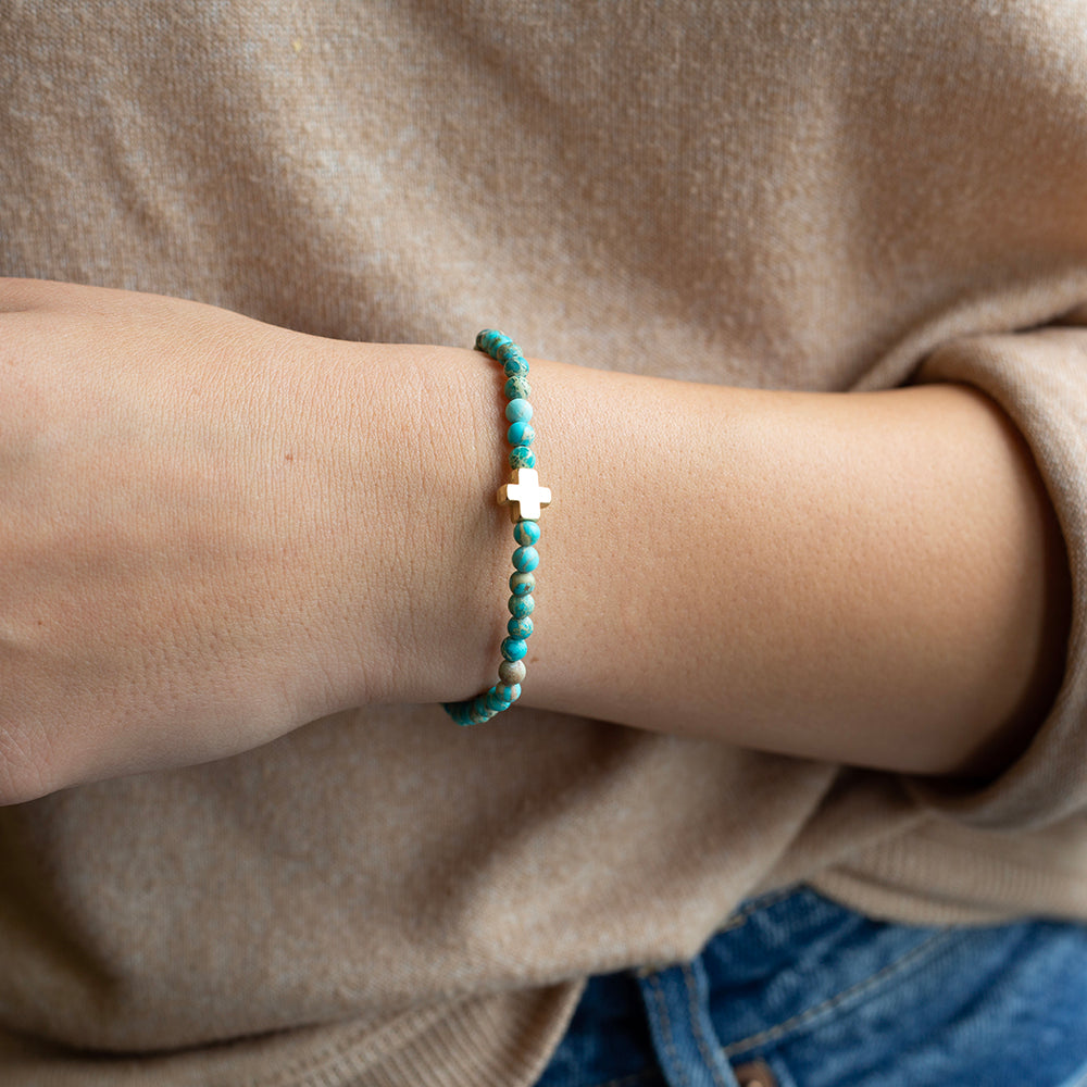 Faith Over Fear Cross Bracelet-Turquoise Jasper – Lenny and Eva