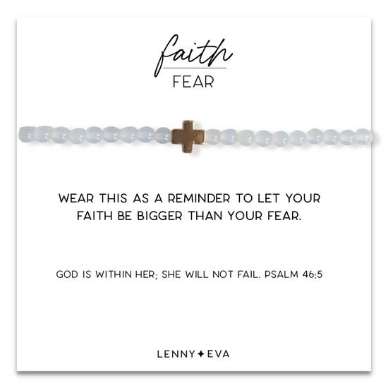 Faith Over Fear Cross Bracelet-White Agate