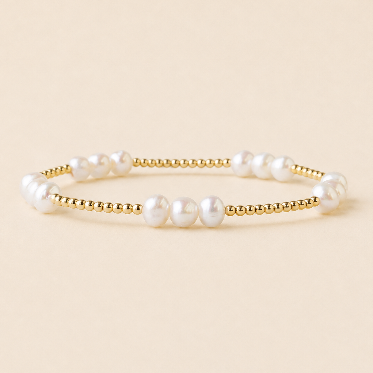 Gilded Gold Beaded Stretch Bracelets, Trio, Pearl – Lenny  display picture 2