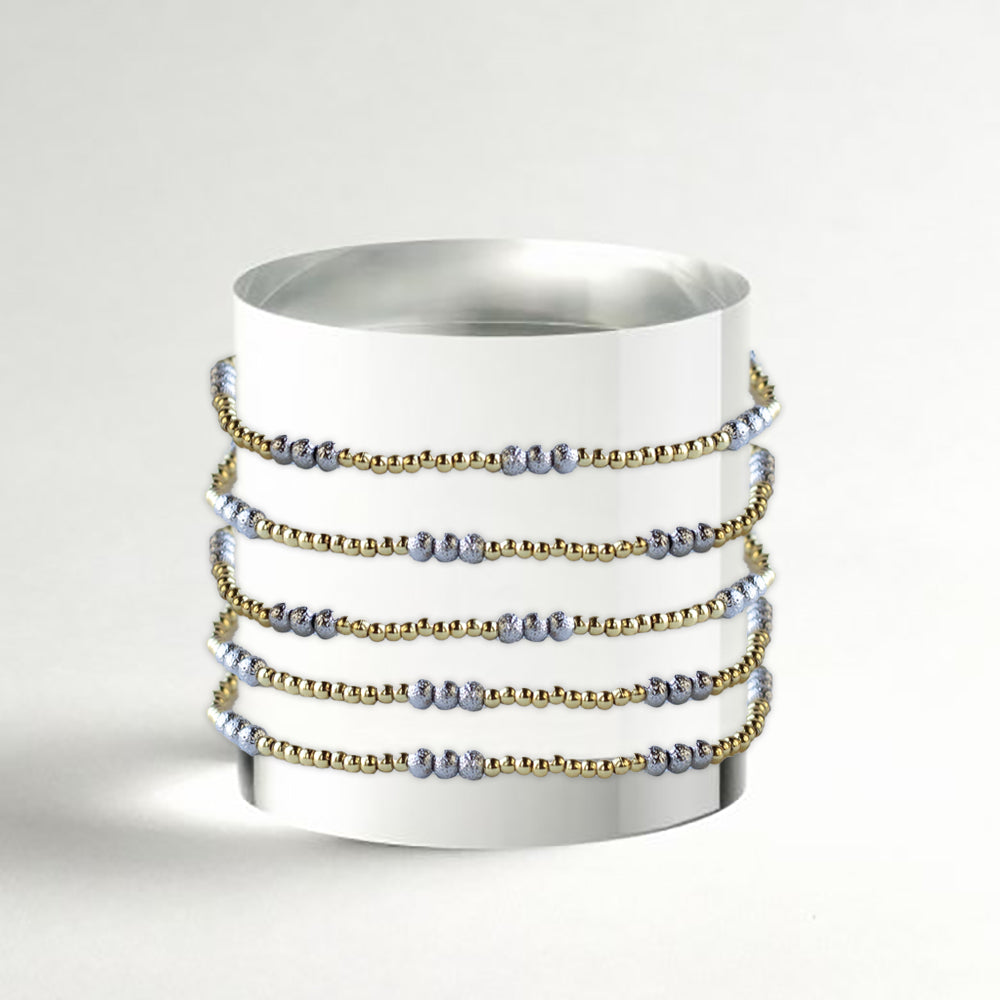 Gilded Gold Beaded Stretch Bracelets, Trio, Mixed Metals – Lenny