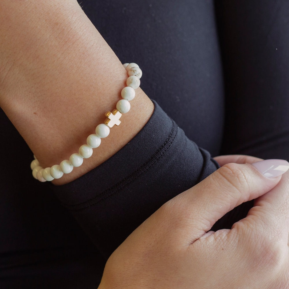 Faith Over Fear Cross BraceletHowlite, 6mm Lenny and Eva