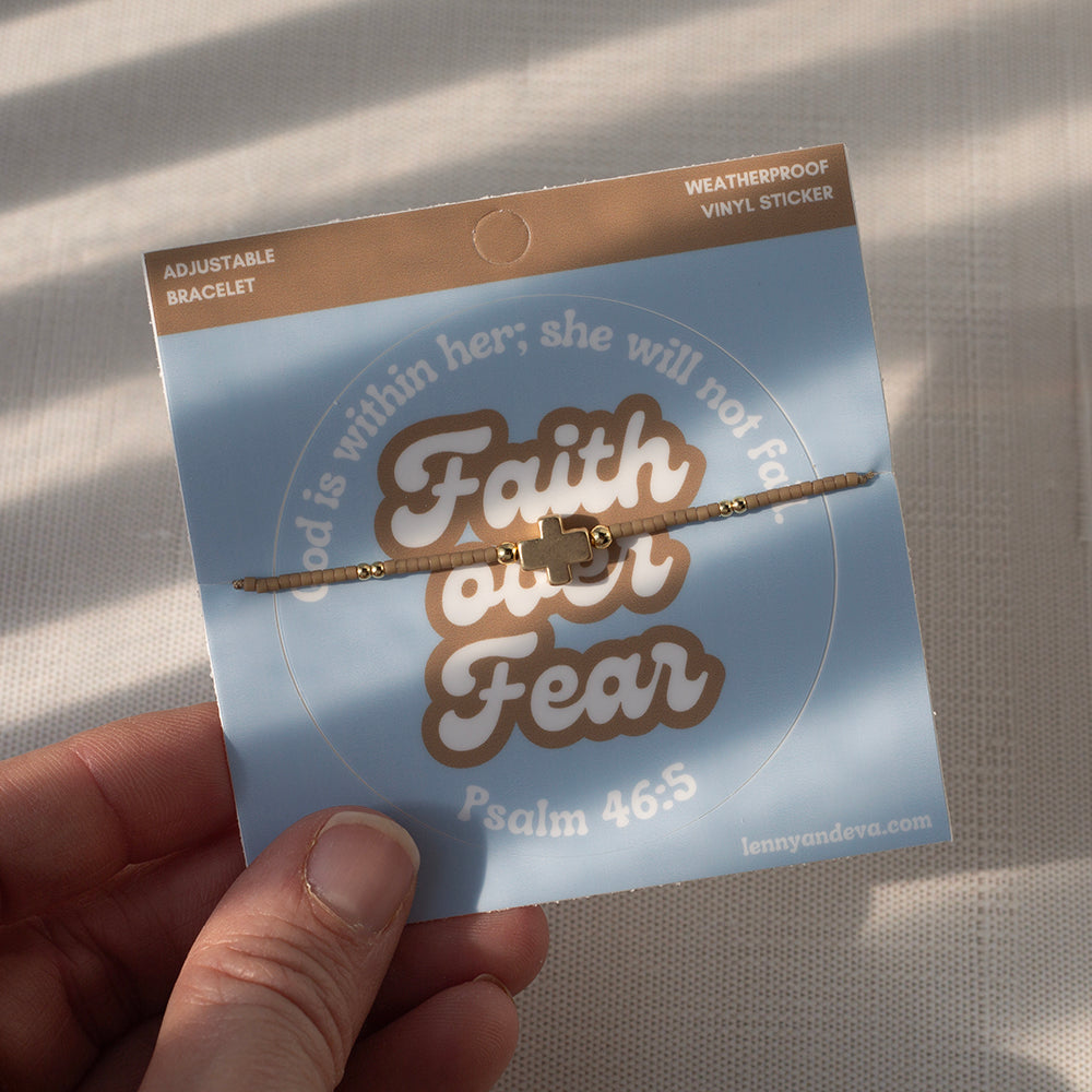 Let It Shine Beaded Cord Bracelet and Sticker Set-Faith Over Fear