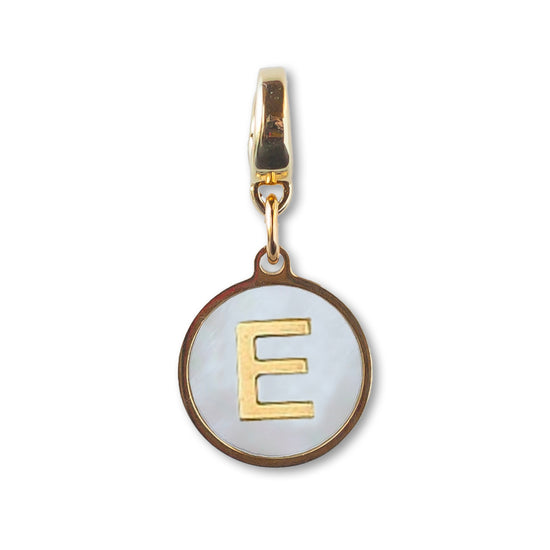 Letter E Charm, Mother of Pearl