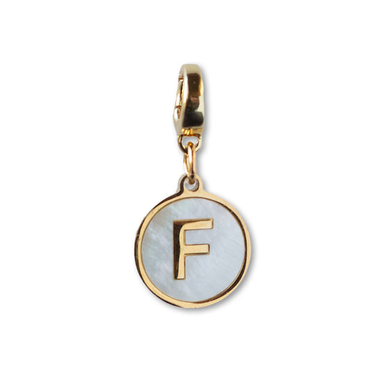 Letter F Charm, Mother of Pearl