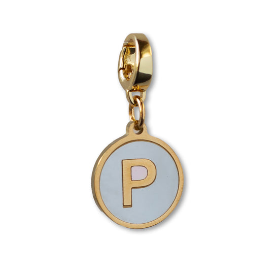 Letter P Charm, Mother of Pearl