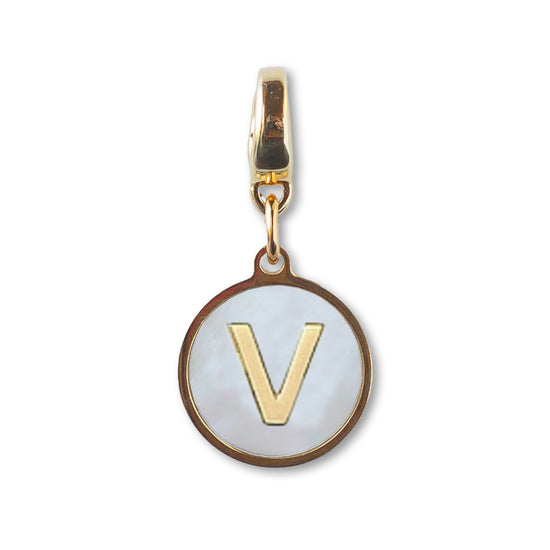 Letter V Charm, Mother of Pearl