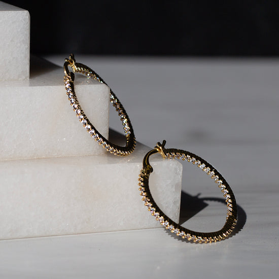 Gilded Earrings-Rhinestone Hoops