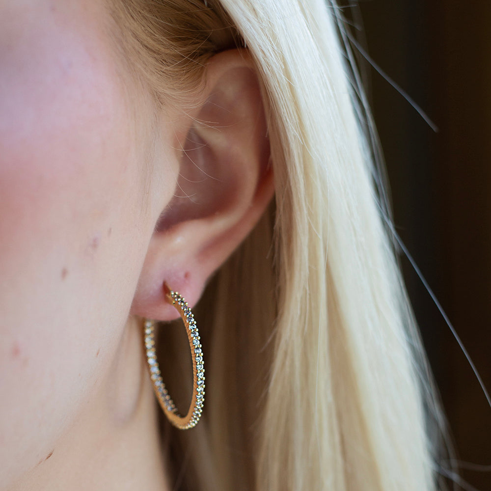 Gilded Earrings-Rhinestone Hoops