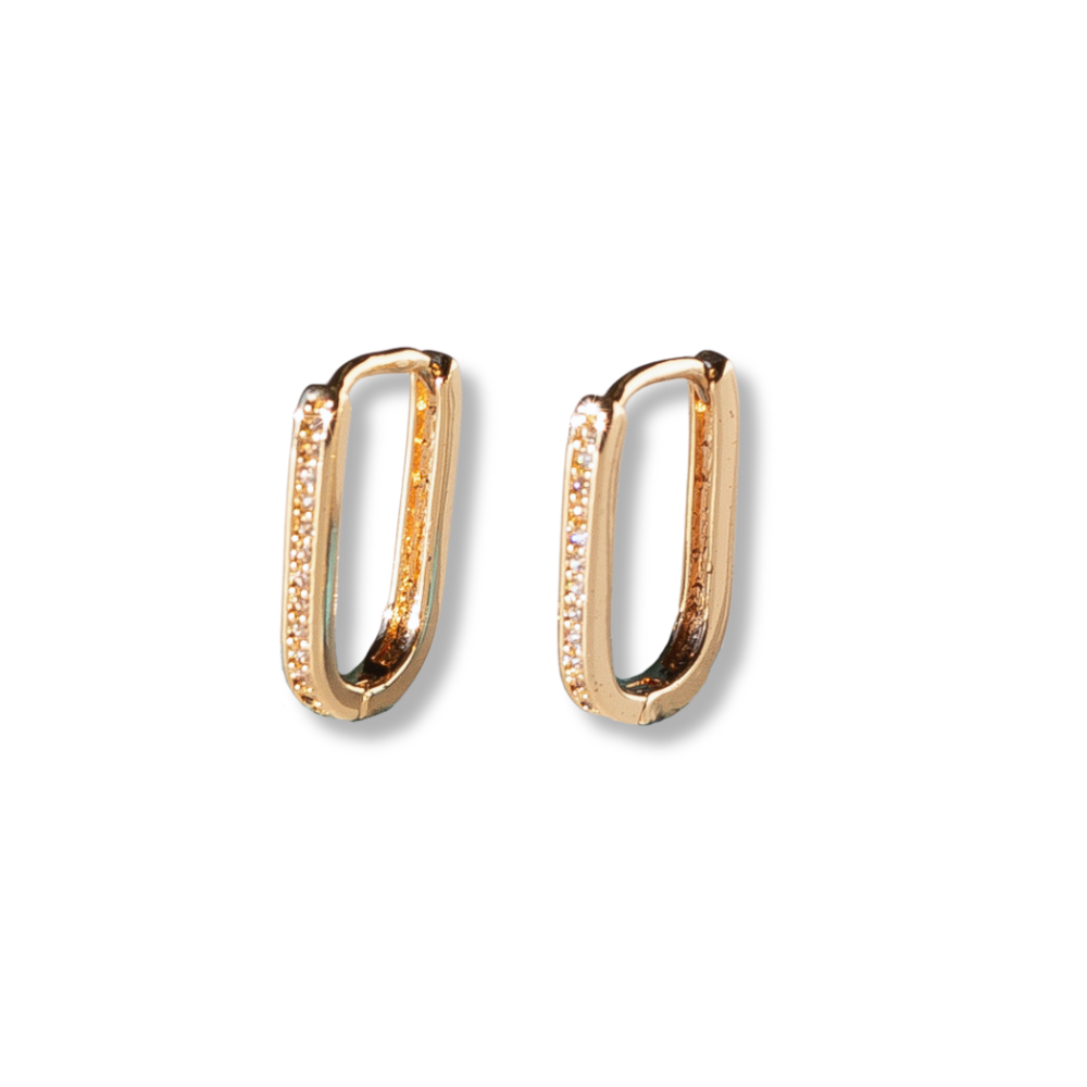 Gilded Earrings-Rhinestone Oval