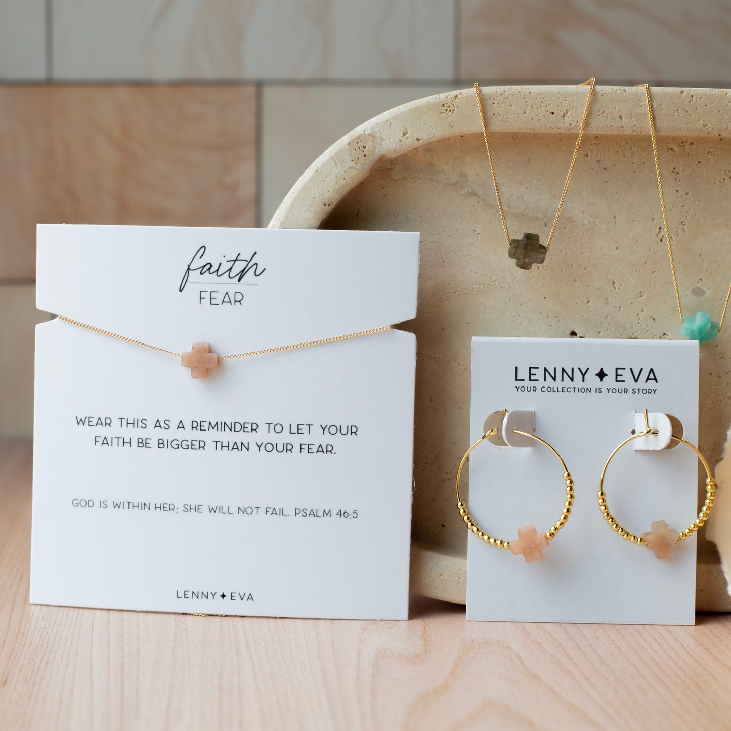 Faith Over Fear Cross Necklace-Sunstone – Lenny and Eva