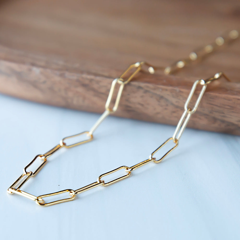 Gilded Chain Necklace-Paper Clip, 18