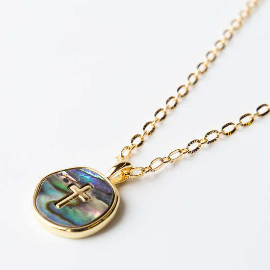 Faith Over Fear Necklace-Abalone Cross