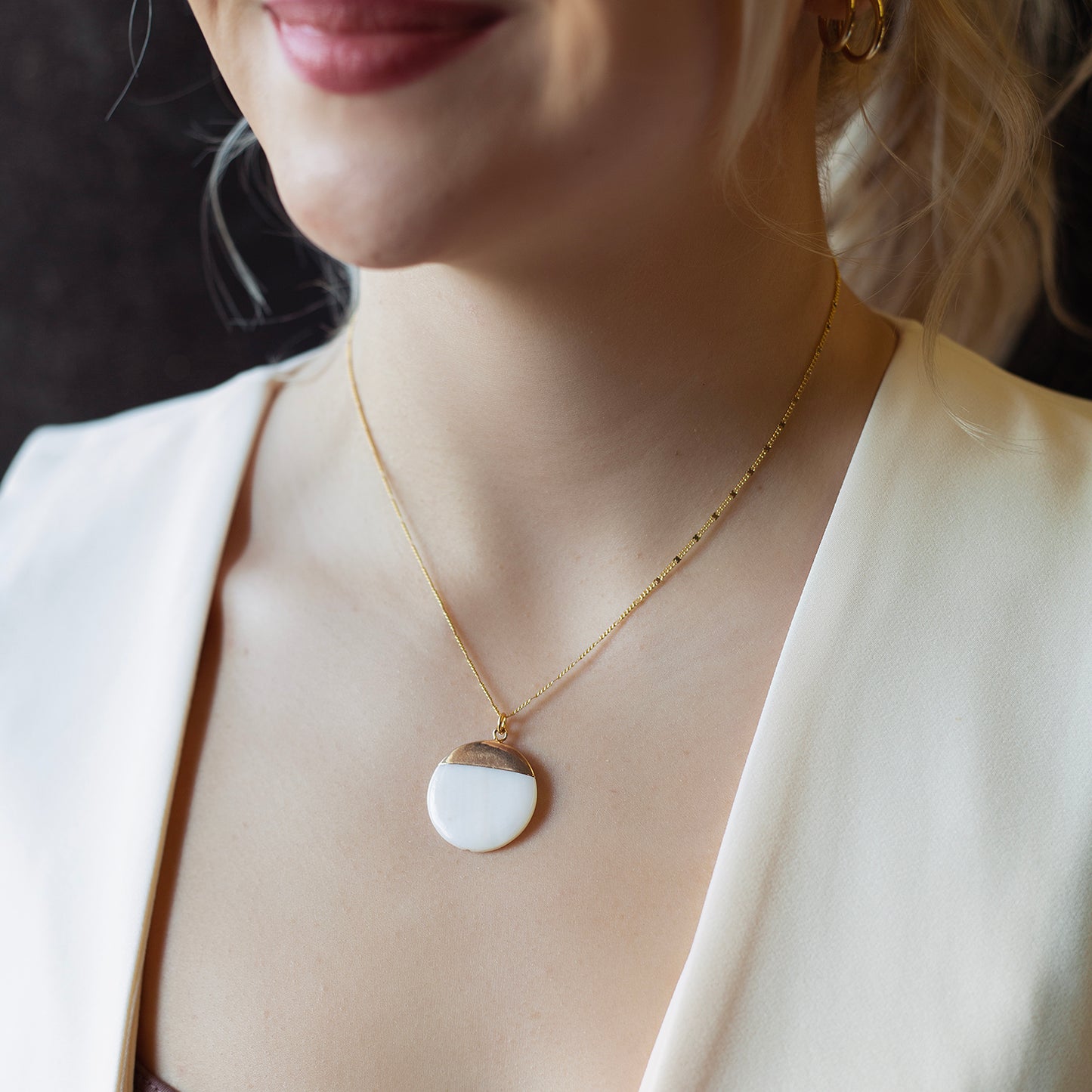 Intentions Necklace, Mother of Pearl Dipped