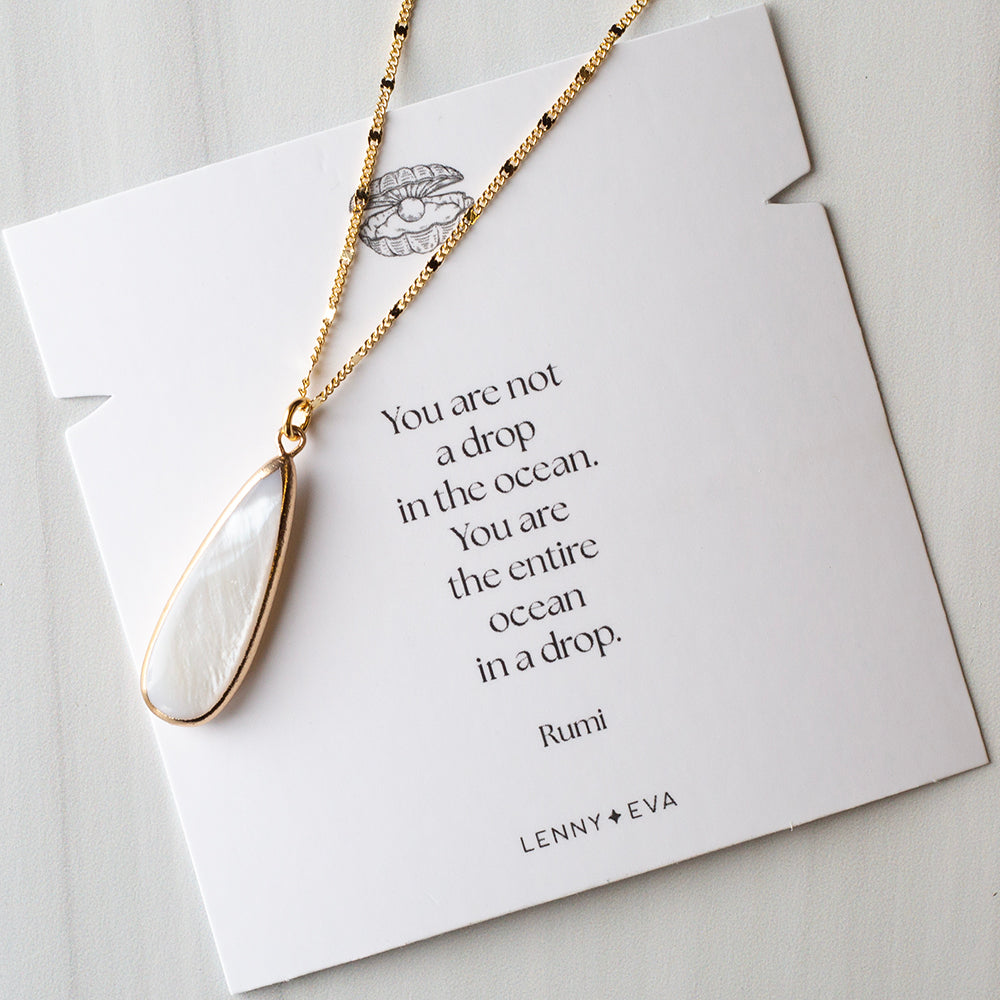 Intentions Necklace, Mother of Pearl Teardrop