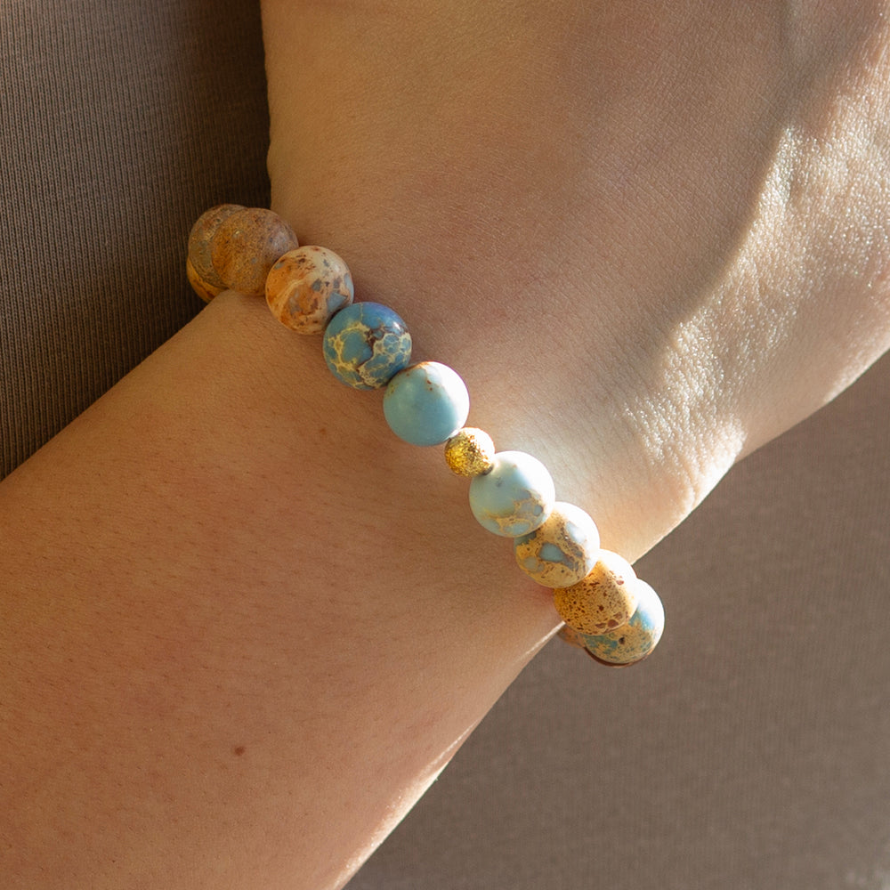 Gemstone Bracelet-Blue Jasper, 10mm