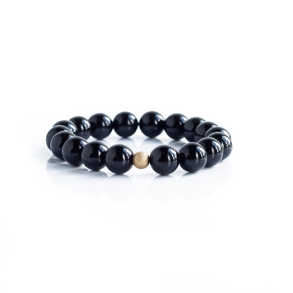 Black Moonstone Gemstone Bracelet with Waves of Life Sterling Silver Charm  | T. Jazelle