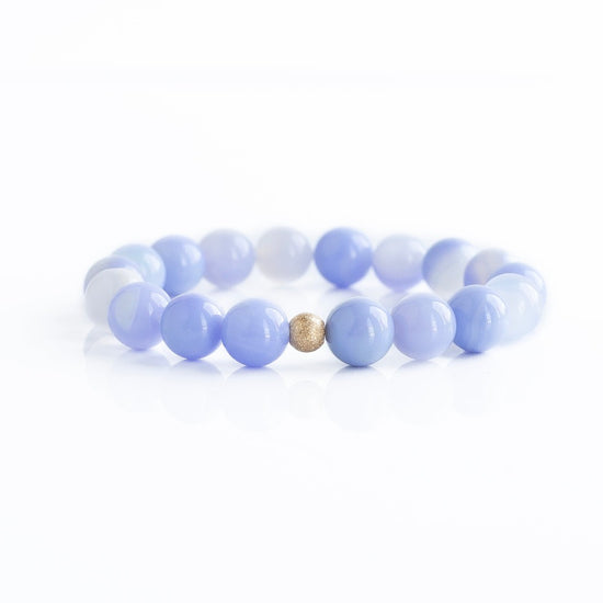Gemstone bracelet, Blue Lace Agate Chalcedony stacking stretch bracelet,  boho beaded crystal jewelry for women