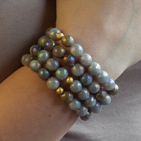 Gemstone Bracelet-Faceted Labradorite, 10mm