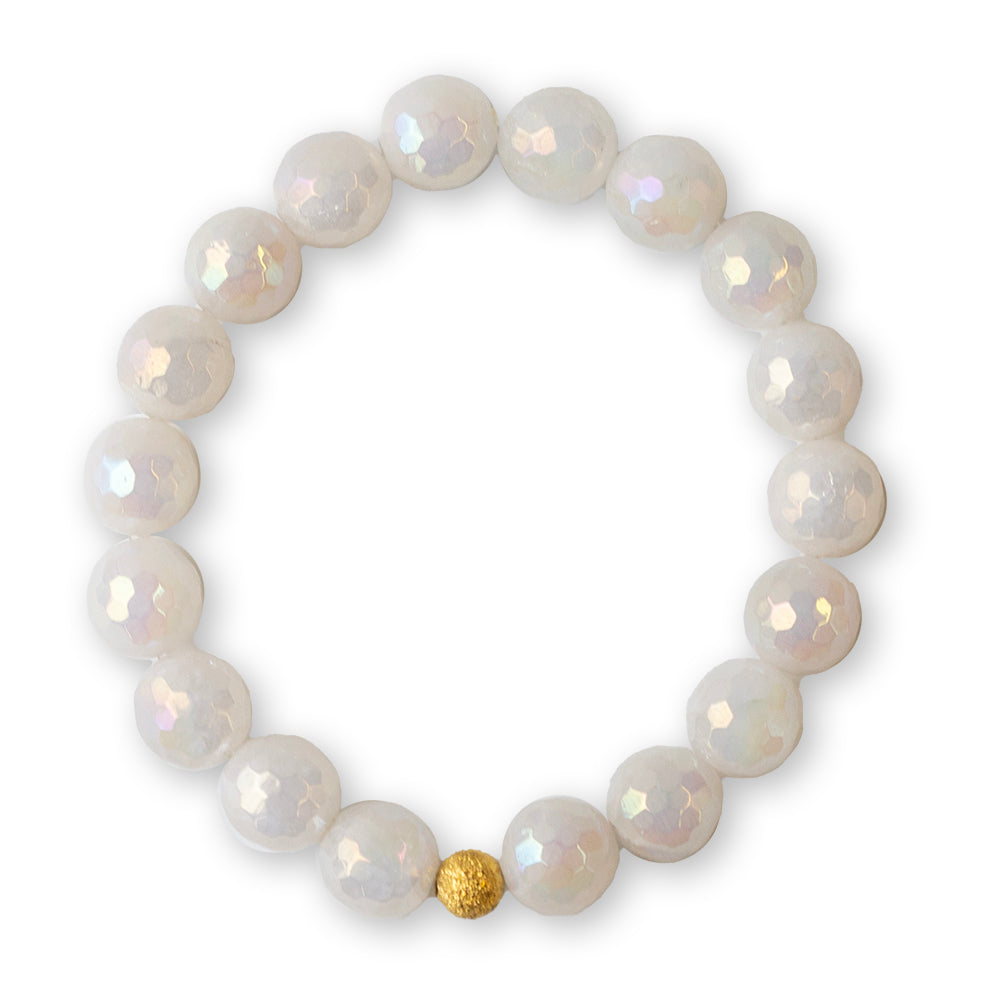 Gemstone Bracelet-Faceted White Jade, 10mm