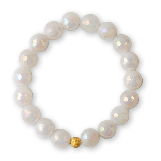 Gemstone Bracelet-Faceted White Jade, 10mm