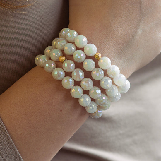 Gemstone Bracelet-Faceted White Jade, 10mm