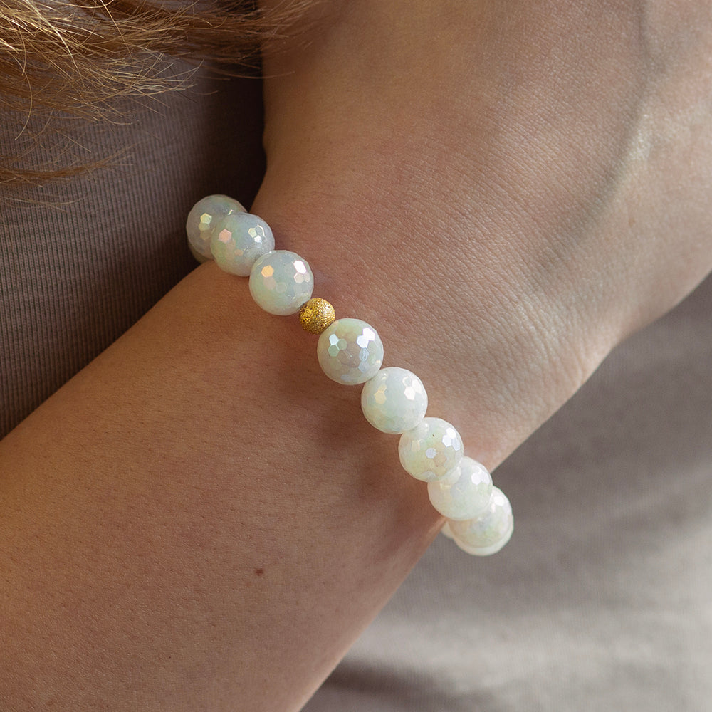 Gemstone Bracelet-Faceted White Jade, 10mm