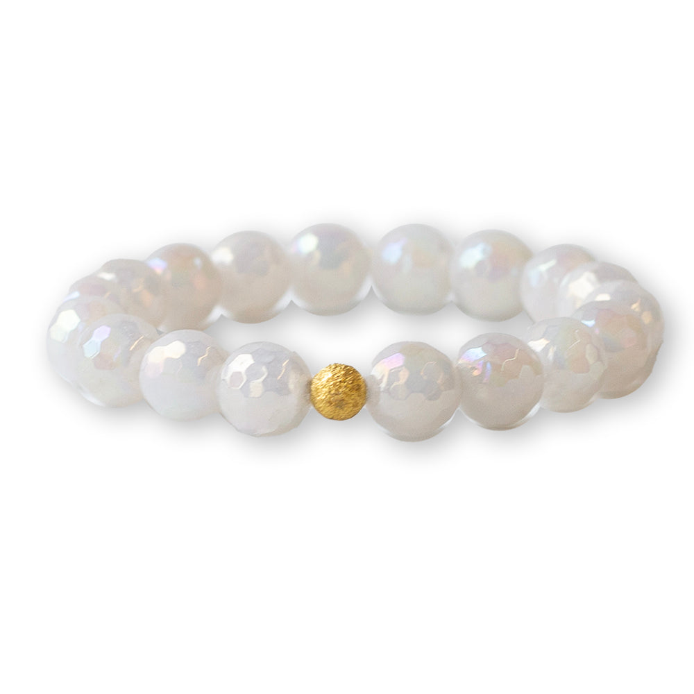 Gemstone Bracelet-Faceted White Jade, 10mm