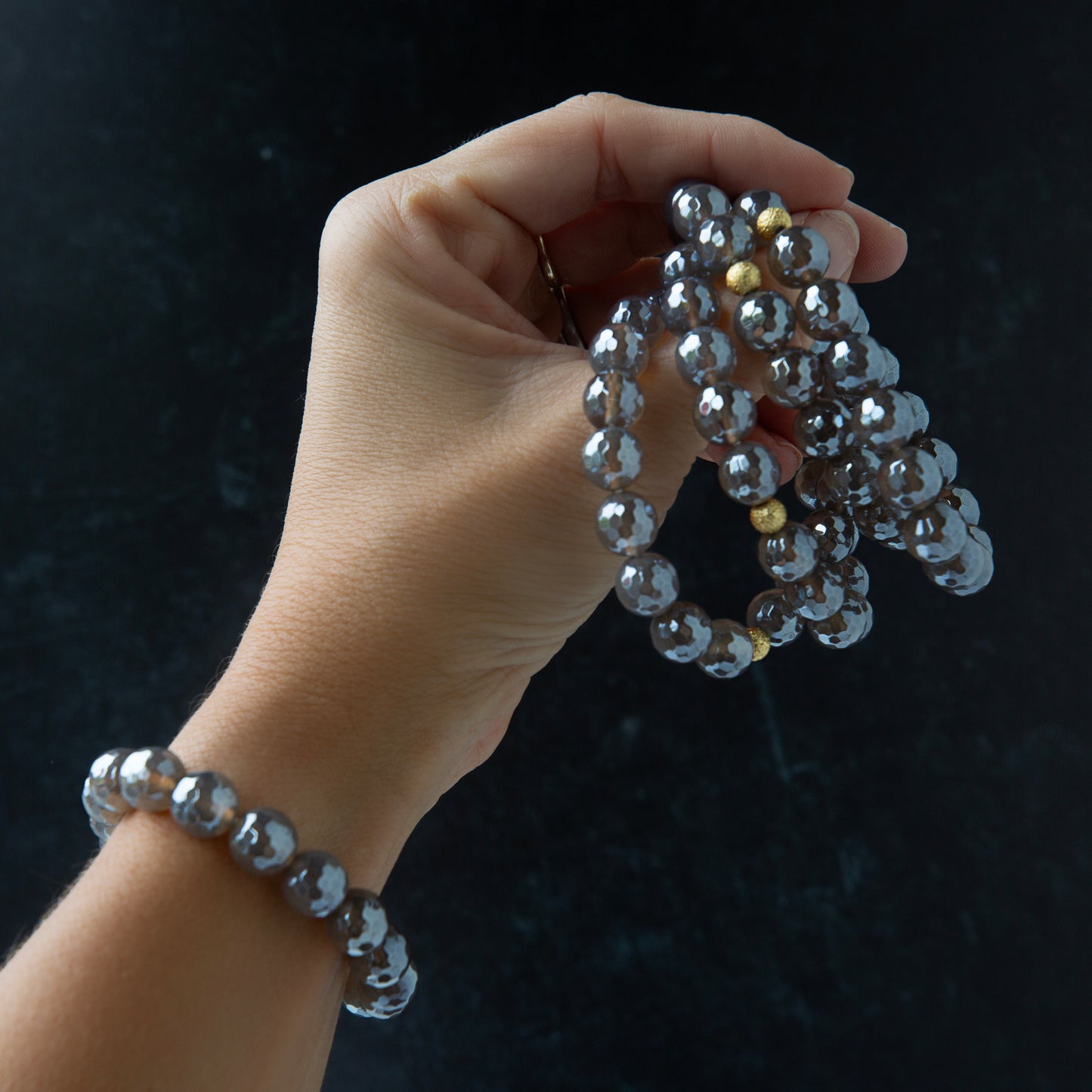 Gemstone Beaded Bracelets-Silver Agate, 2 Sizes