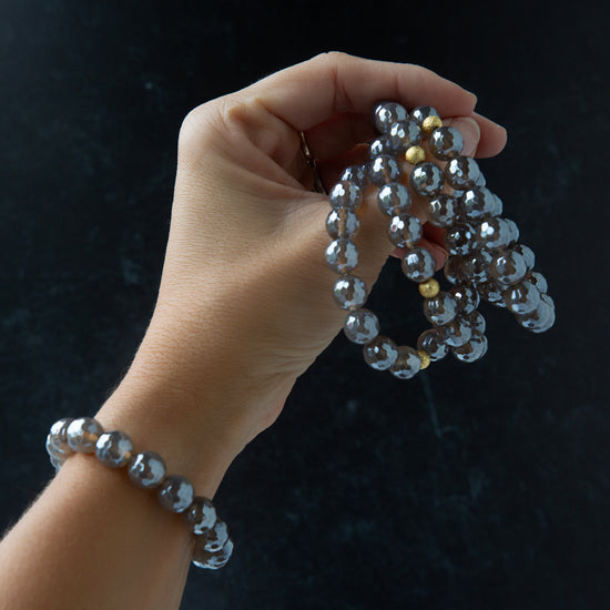 Gemstone Beaded Bracelets-Silver Agate, 2 Sizes