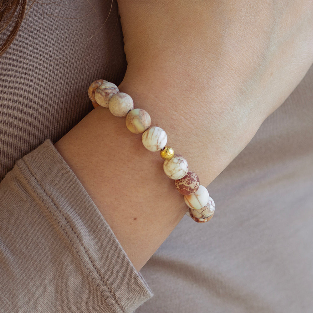 Gemstone Bracelet-White Jasper, 10mm