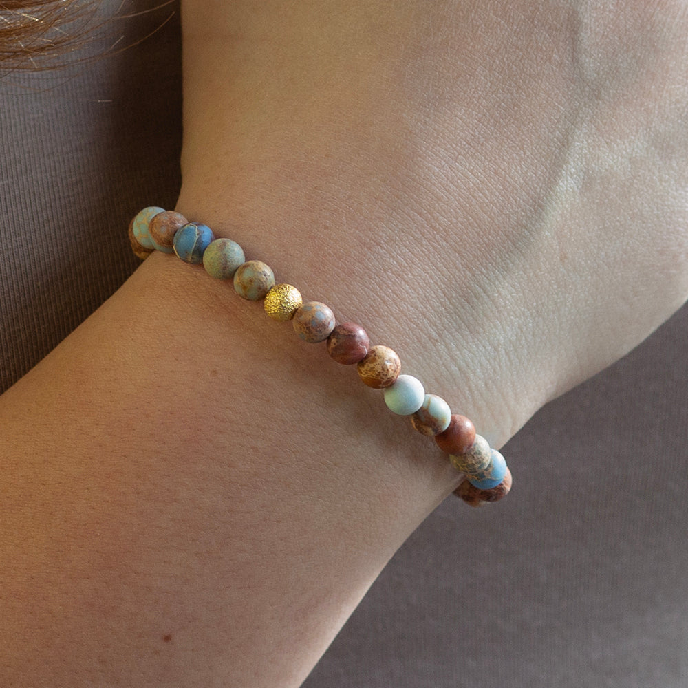 Gemstone Bracelet-Blue Jasper, 6mm