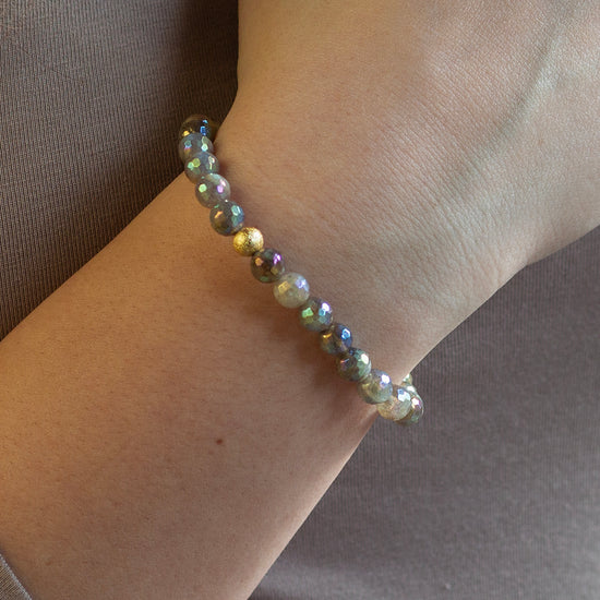 Gemstone Bracelet-Faceted Labradorite, 6mm