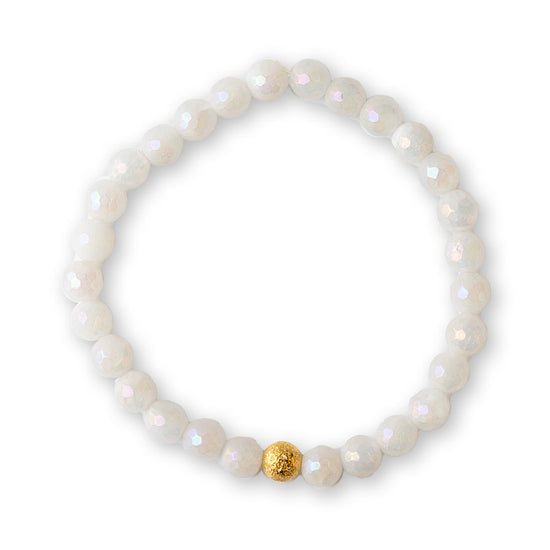 Gemstone Bracelet-Faceted White Jade, 6mm