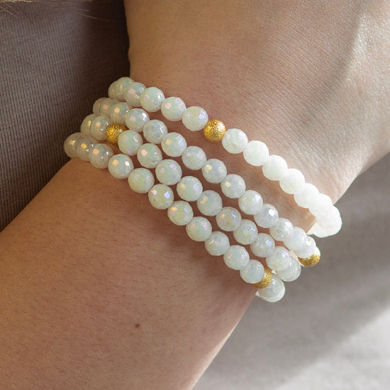 Gemstone Bracelet-Faceted White Jade, 6mm