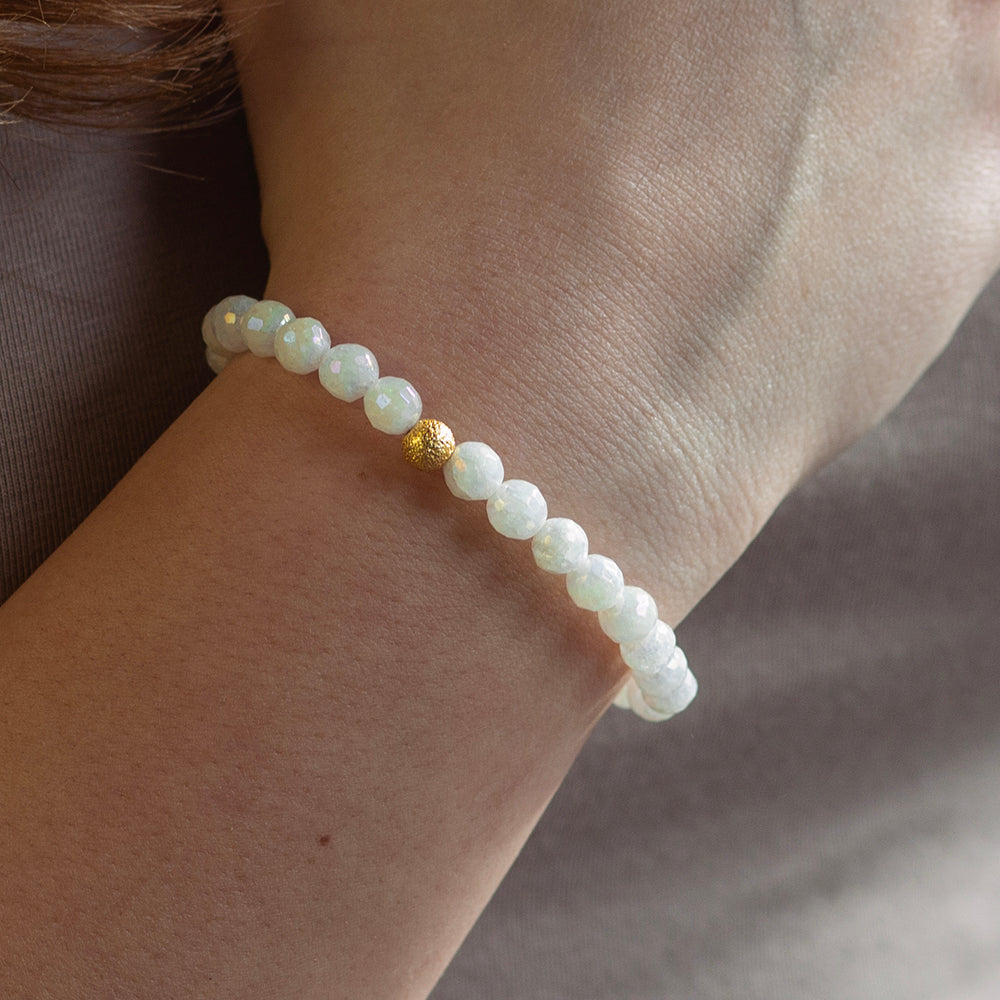 Gemstone Bracelet-Faceted White Jade, 6mm