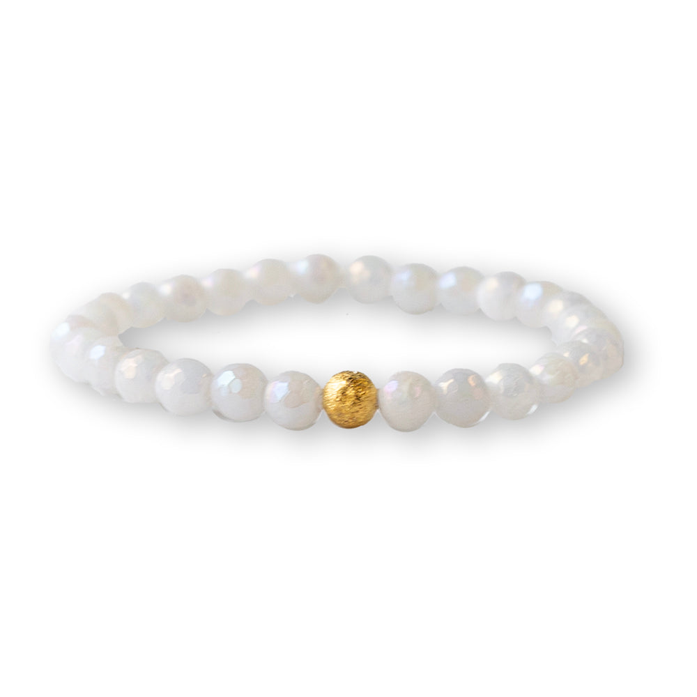 Gemstone Bracelet-Faceted White Jade, 6mm