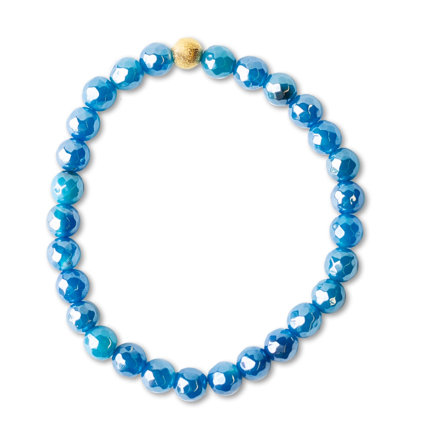 Gemstone Beaded Bracelets-Metallic Blue Agate-2 Sizes