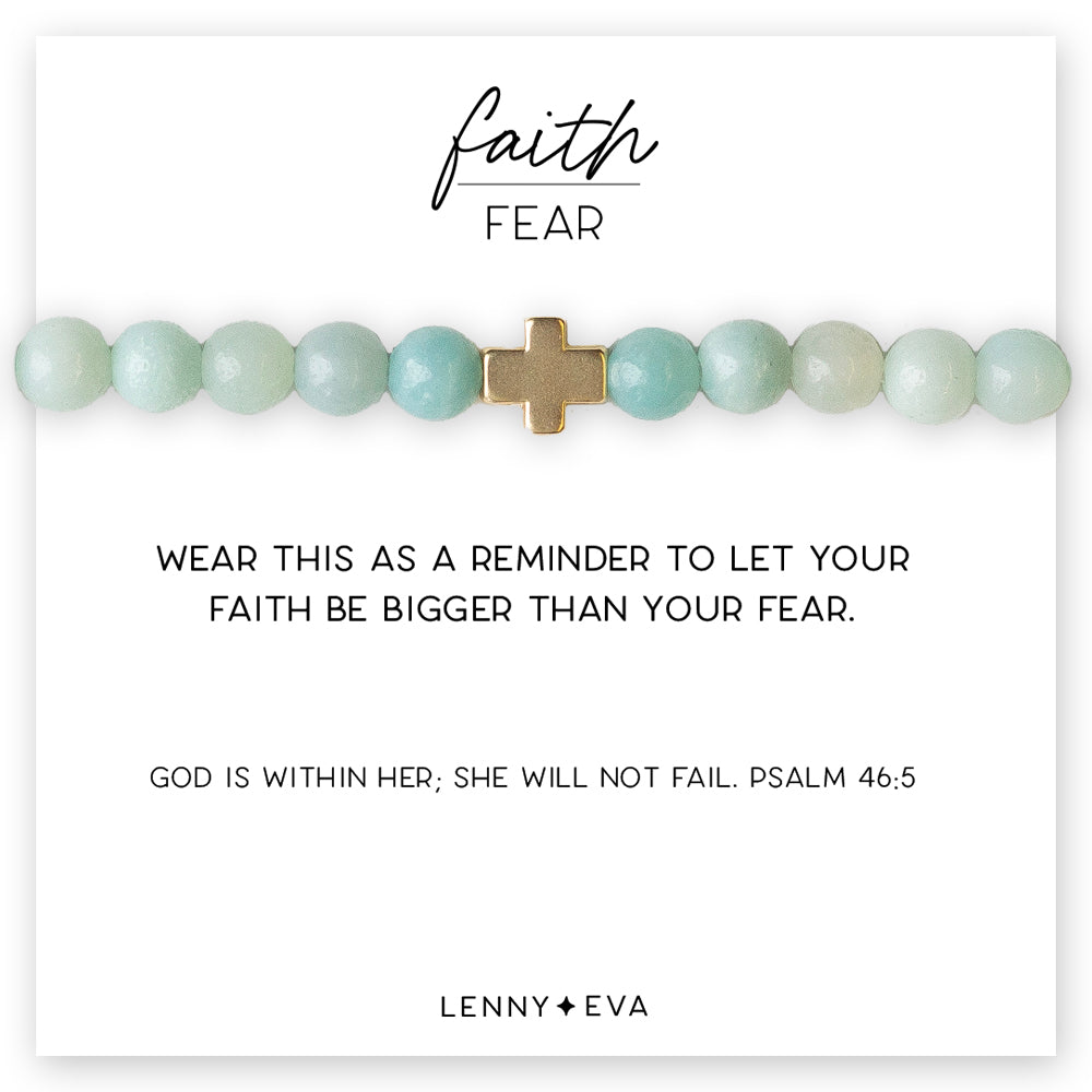 Faith Over Fear Cross Bracelet-Amazonite, 6mm