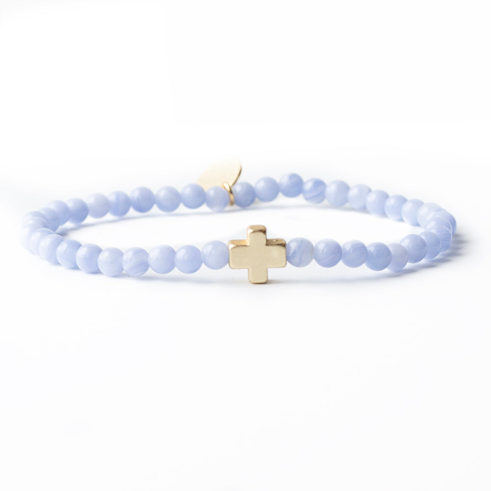 Load image into Gallery viewer, Faith Over Fear Cross Bracelet-Blue Agate

