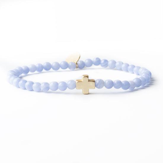 Load image into Gallery viewer, Faith Over Fear Cross Bracelet-Blue Agate
