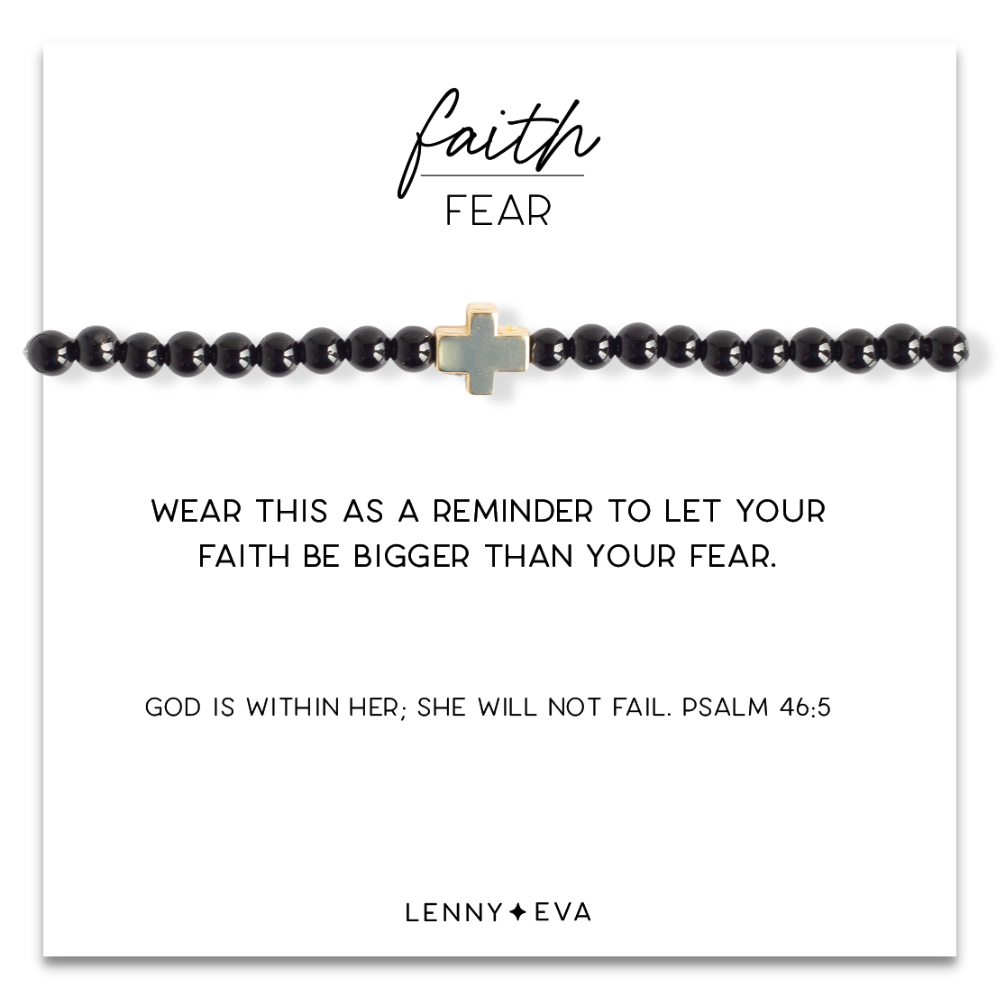 Faith Over Fear Cross Bracelet-Black Agate