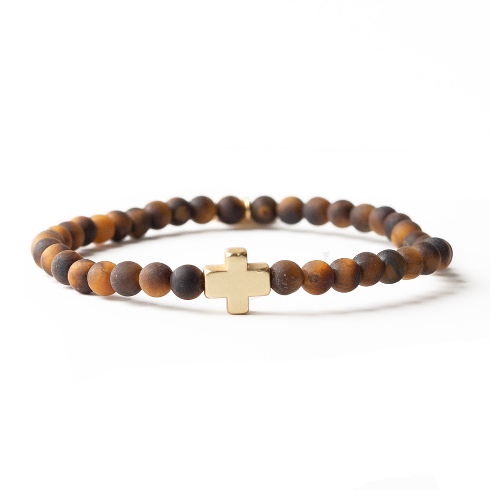 Load image into Gallery viewer, Faith Over Fear Cross Bracelet-Brown Tiger Eye
