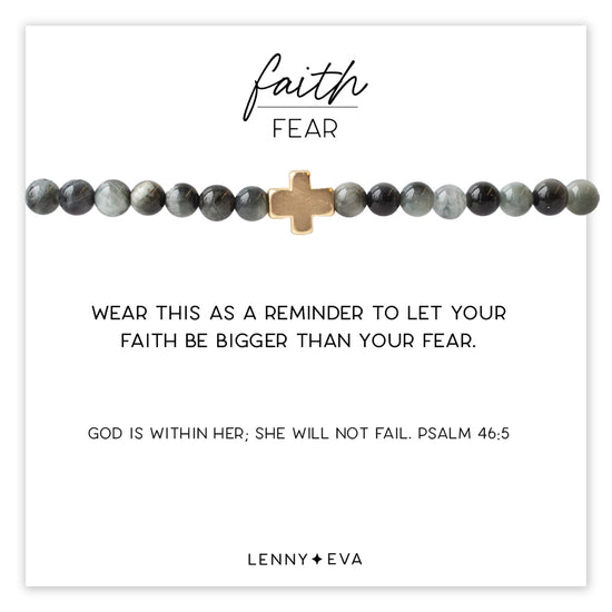 Faith Over Fear Cross Bracelet-Charcoal Jasper