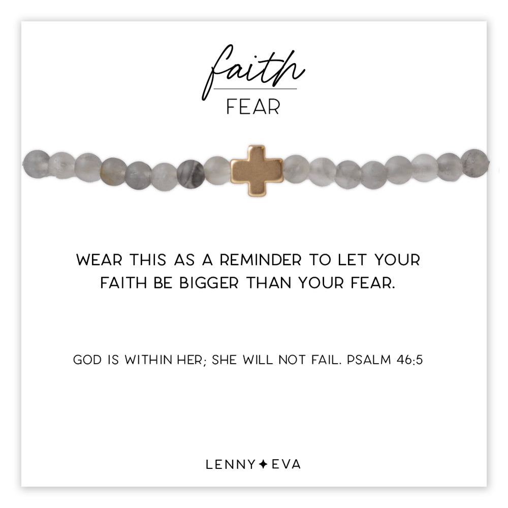 Faith Over Fear Cross Bracelet-Cloudy Quartz