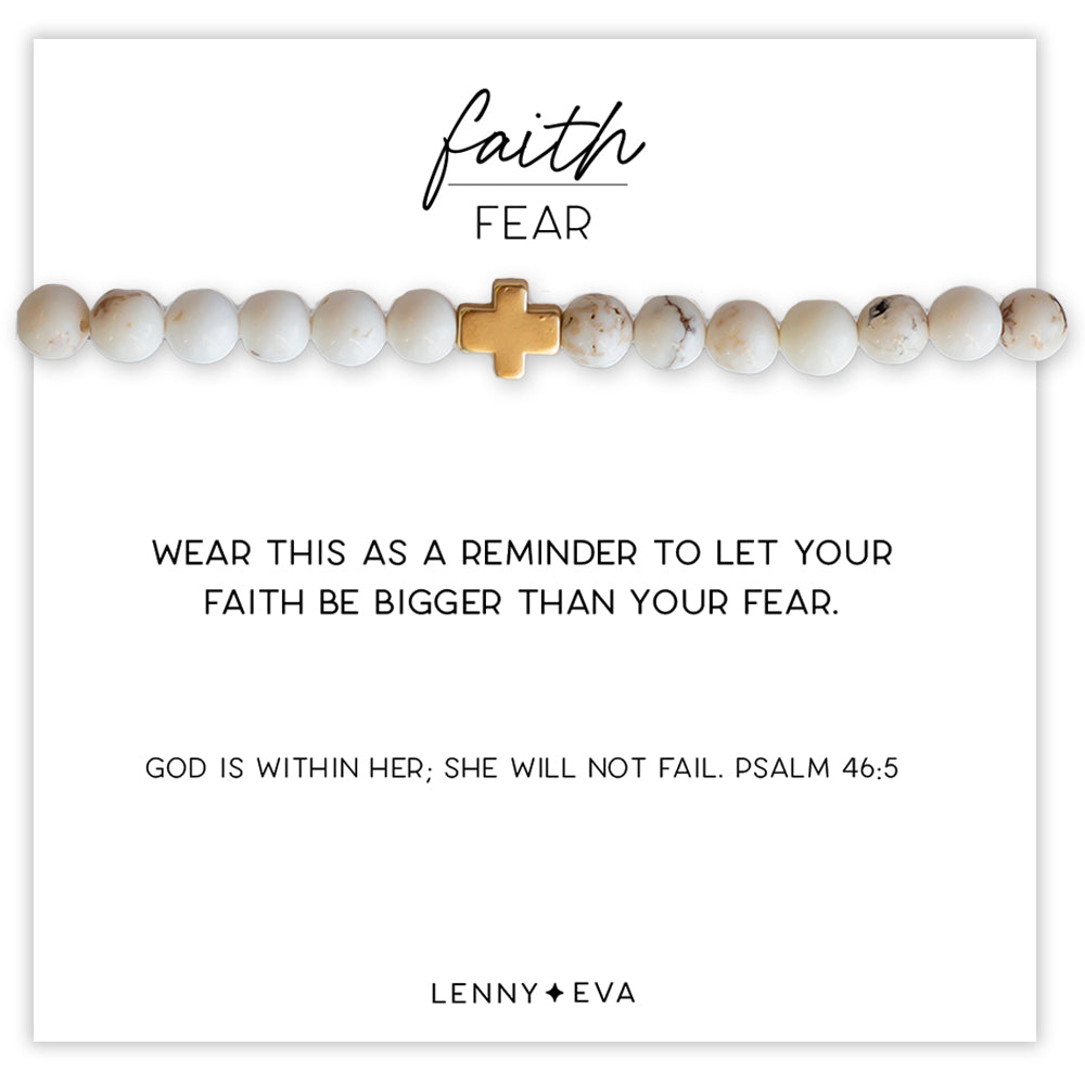 Faith Over Fear Cross Bracelet-Howlite, 6mm